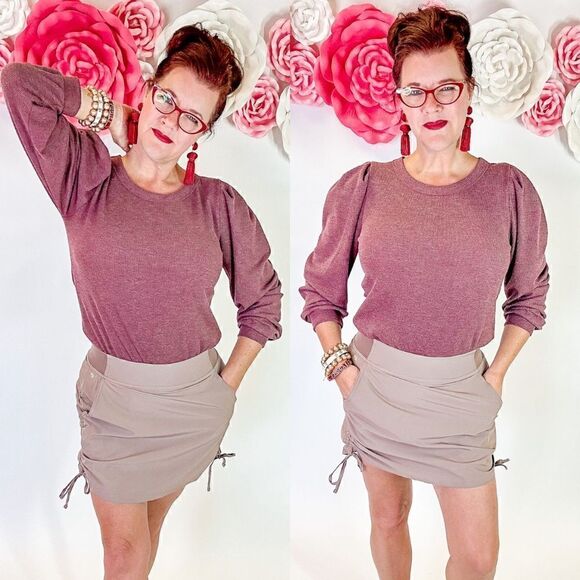 Thermal Puff Sleeve Crew Neck Top - Picture 2 of 5